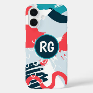 Abstract graffitipatroon gepersonaliseerd monogram iPhone 16 hoesje