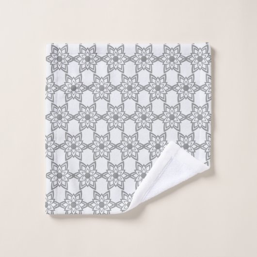 Abstract Gray Flower Mandala Pattern on White Bad Handdoek (Wasdoekje)