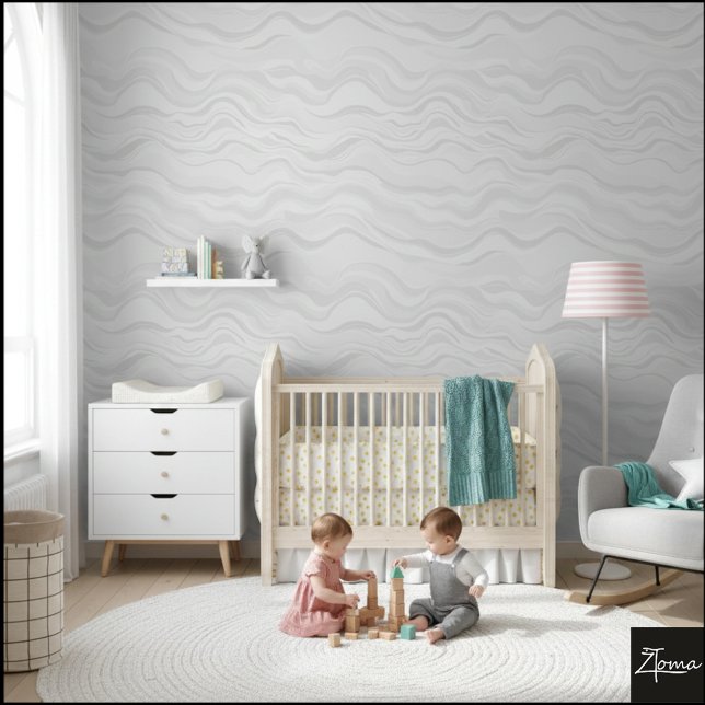 Abstract Gray White Wavy Seamless Pattern Behang (Creator heeft geüpload)