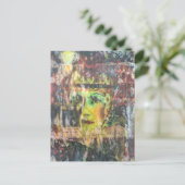 Abstract Green Face Mixed Media Collage Briefkaart (Staand voorkant)