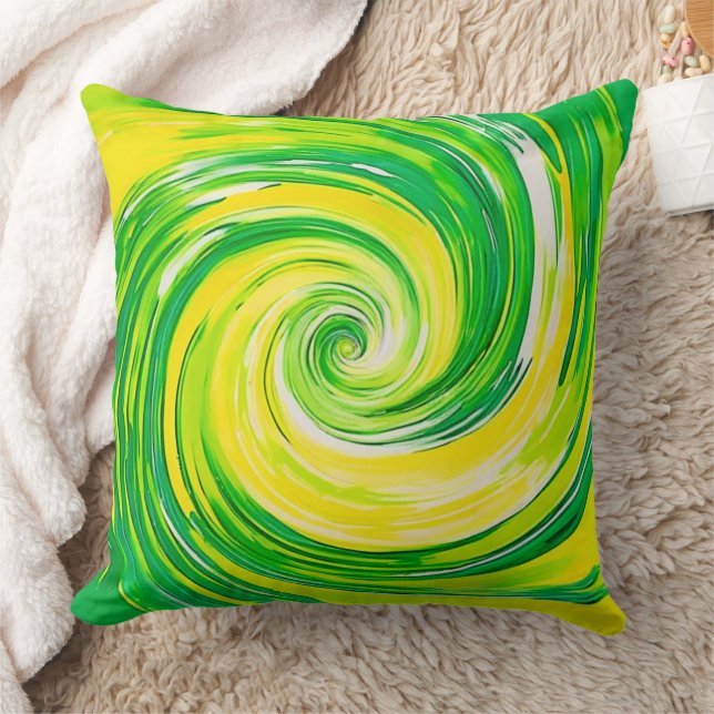 Abstract Green Yellow Spiral Art Kussen (Deken)