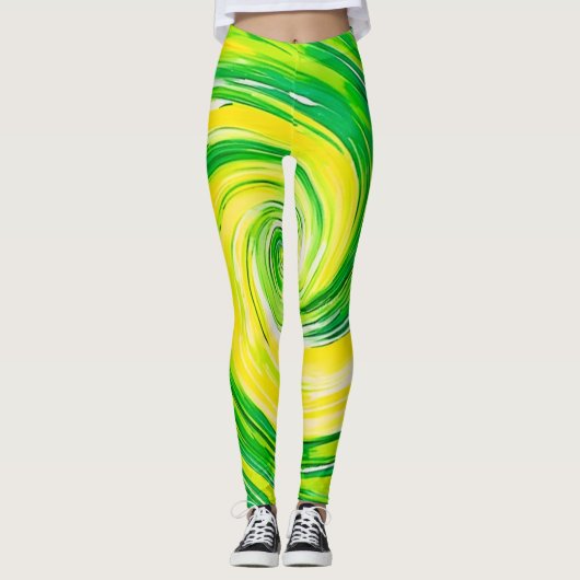 Abstract Green Yellow Spiral Art Leggings (Voorkant)