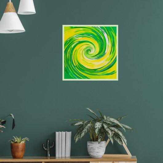 Abstract Green Yellow Spiral Art Poster (Woonkamer 1)