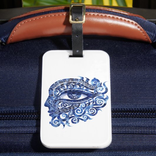 Abstract Grieks Evil Eye Met Grieks Key Bagagelabel (Voorkant Insitu 2)
