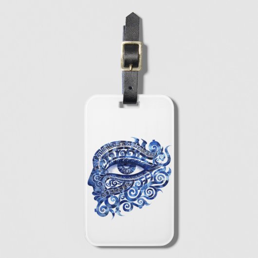 Abstract Grieks Evil Eye Met Grieks Key Bagagelabel (Voorkant (verticaal))