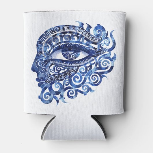 Abstract Grieks Evil Eye Met Grieks Key Blikjeskoeler (Voorkant)