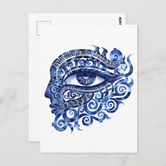 Abstract Grieks Evil Eye Met Grieks Key Briefkaart (Voorkant / Achterkant)