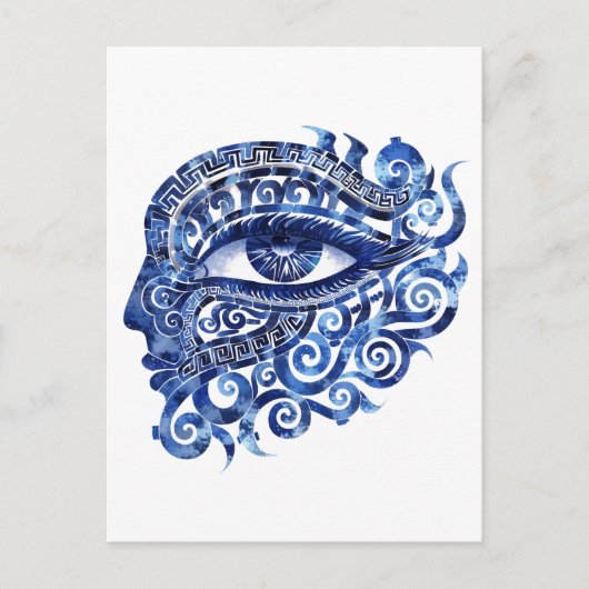 Abstract Grieks Evil Eye Met Grieks Key Briefkaart (Voorkant)