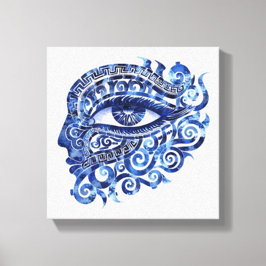 Abstract Grieks Evil Eye Met Grieks Key Canvas Afdruk (Voorkant)
