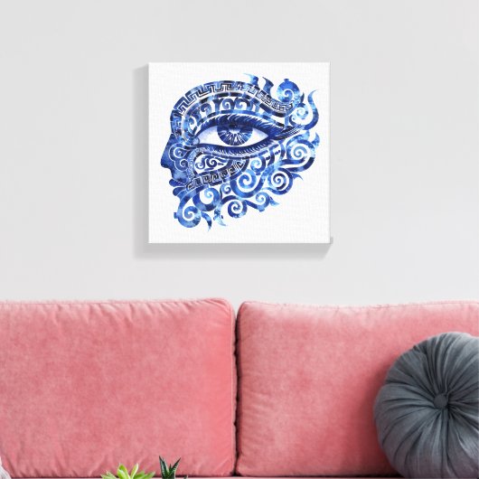 Abstract Grieks Evil Eye Met Grieks Key Canvas Afdruk (Insitu (Woonkamer))