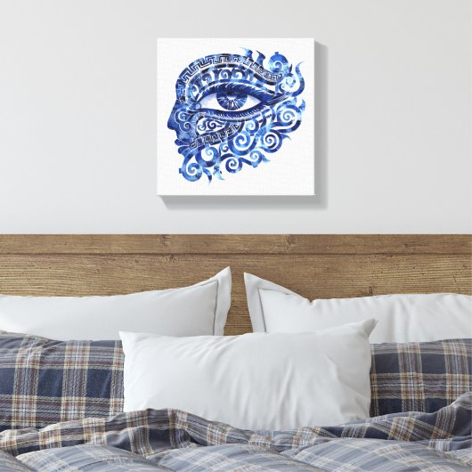 Abstract Grieks Evil Eye Met Grieks Key Canvas Afdruk (Insitu (Slaapkamer))