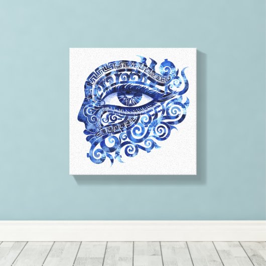 Abstract Grieks Evil Eye Met Grieks Key Canvas Afdruk (Insitu (Houten vloer))