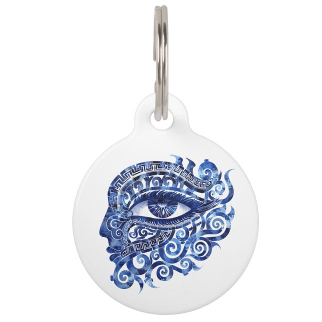 Abstract Grieks Evil Eye Met Grieks Key Huisdierpenning (Voorkant)