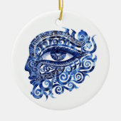 Abstract Grieks Evil Eye Met Grieks Key Keramisch Ornament (Voorkant)