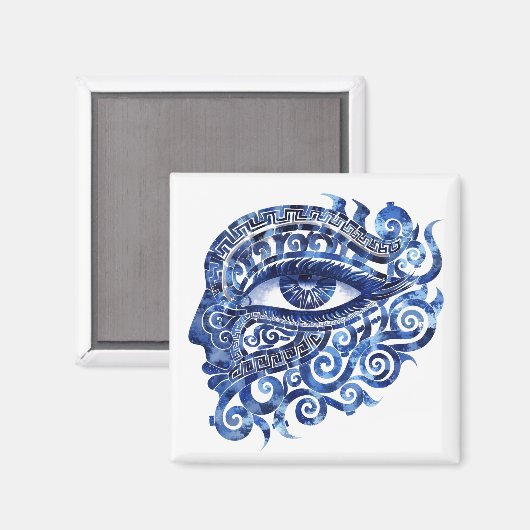 Abstract Grieks Evil Eye Met Grieks Key Magneet (Voorkant / Achterkant)