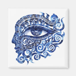 Abstract Grieks Evil Eye Met Grieks Key Magneet