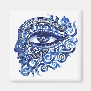 Abstract Grieks Evil Eye Met Grieks Key Magneet