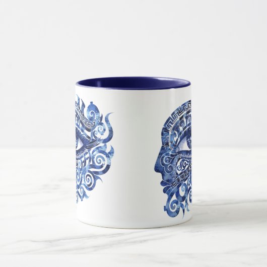 Abstract Grieks Evil Eye Met Grieks Key Mok (Midden)