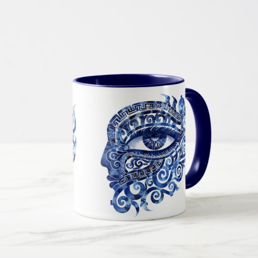 Abstract Grieks Evil Eye Met Grieks Key Mok (Voorkant rechts)