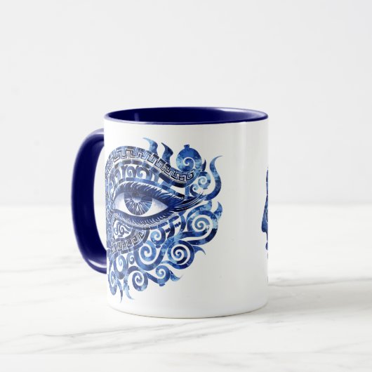 Abstract Grieks Evil Eye Met Grieks Key Mok (Voorkant links)