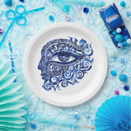 Abstract Grieks Evil Eye Met Grieks Key Papieren Bordje (Feest)