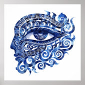 Abstract Grieks Evil Eye Met Grieks Key Poster (Voorkant)