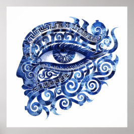 Abstract Grieks Evil Eye Met Grieks Key Poster