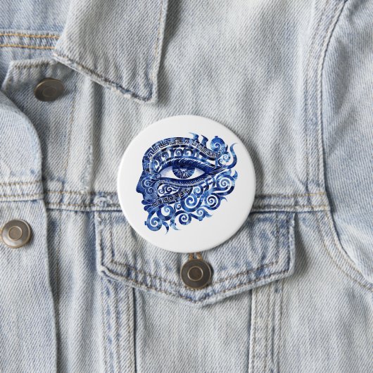Abstract Grieks Evil Eye Met Grieks Key Ronde Button 7,6 Cm (In situ)