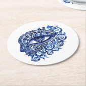 Abstract Grieks Evil Eye Met Grieks Key Ronde Kartonnen Onderzetter (Gebogen)