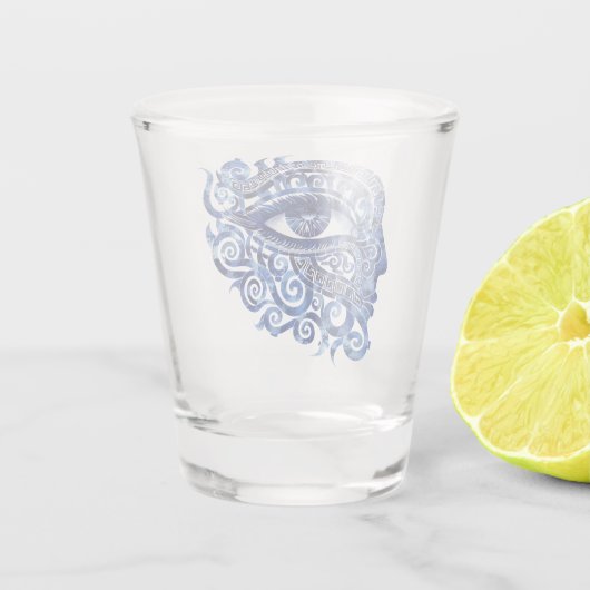 Abstract Grieks Evil Eye Met Grieks Key Shot Glas (Achterkant)