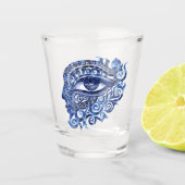 Abstract Grieks Evil Eye Met Grieks Key Shot Glas (Voorkant)