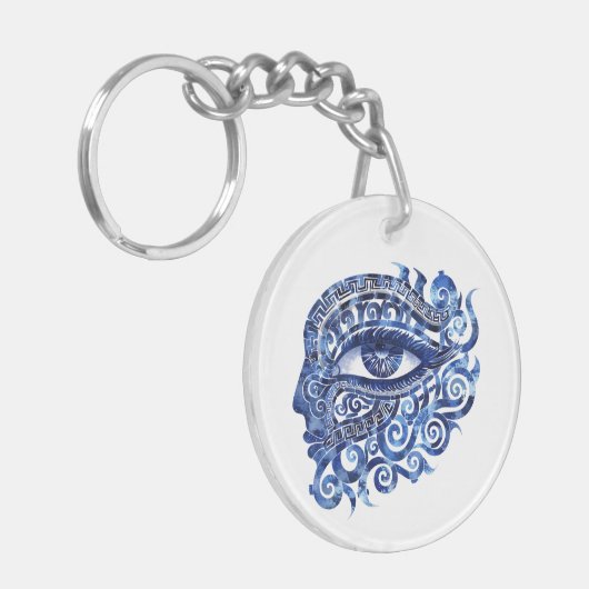Abstract Grieks Evil Eye Met Grieks Key Sleutelhanger (Voorkant Links)