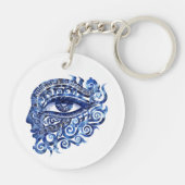 Abstract Grieks Evil Eye Met Grieks Key Sleutelhanger (Achterkant)