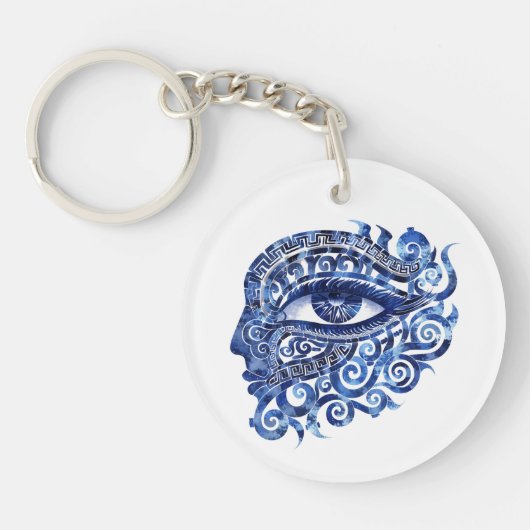 Abstract Grieks Evil Eye Met Grieks Key Sleutelhanger (Voorkant)