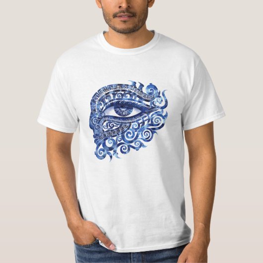 Abstract Grieks Evil Eye Met Grieks Key T-shirt (Voorkant)
