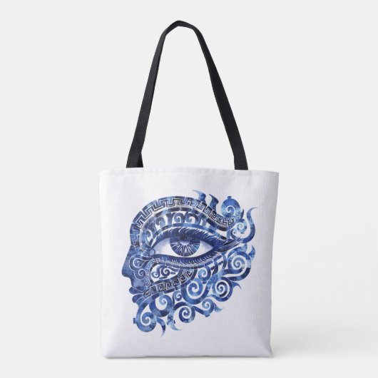 Abstract Grieks Evil Eye Met Grieks Key Tote Bag (Achterkant)