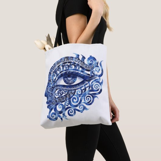 Abstract Grieks Evil Eye Met Grieks Key Tote Bag (Dichtbij)