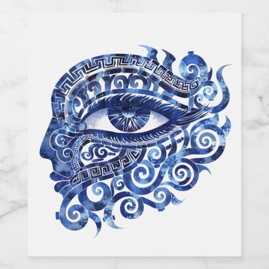Abstract Grieks Evil Eye Met Grieks Key Wijn Etiket (Enkel label)