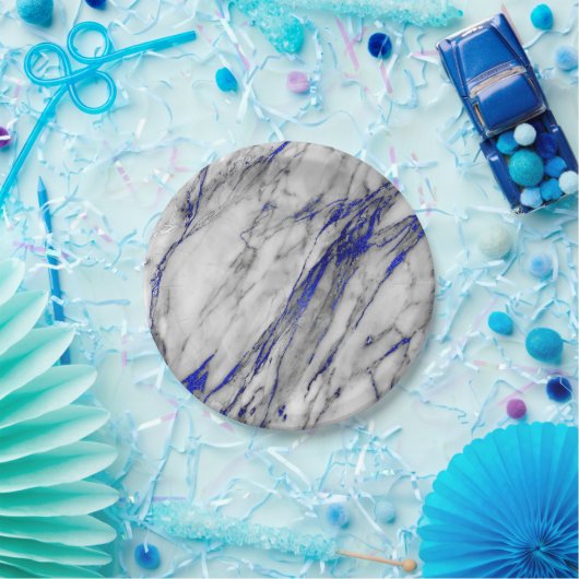 Abstract grijs blauw marmer Glam Golden Vip Papieren Bordje (Feest)