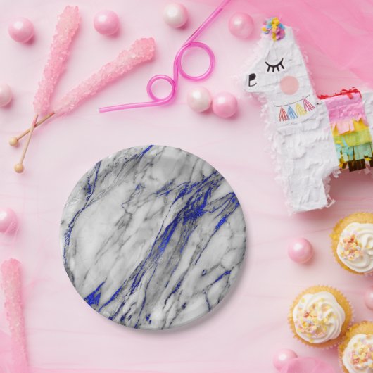 Abstract grijs blauw marmer Glam Golden Vip Papieren Bordje (Feest)