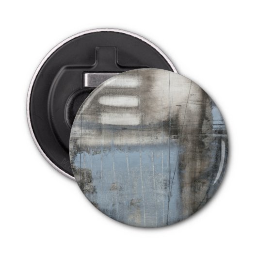 Abstract grijs en blauw schilderen button flesopener (Voorkant)