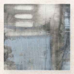 Abstract grijs en blauw schilderen glazen onderzetter