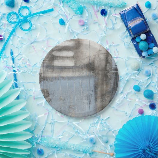 Abstract grijs en blauw schilderen papieren bordje (Feest)