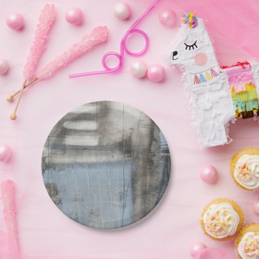 Abstract grijs en blauw schilderen papieren bordje (Feest)