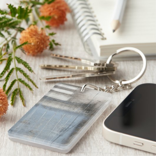 Abstract grijs en blauw schilderen sleutelhanger (Voorkant Rechts)