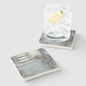 Abstract grijs en blauw schilderen stenen onderzetter (Zijkant)