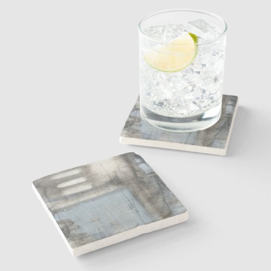 Abstract grijs en blauw schilderen stenen onderzetter (Zijkant)