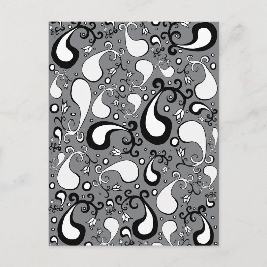 Abstract grijs en wit Tulip Paisley-patroon Briefkaart (Voorkant)
