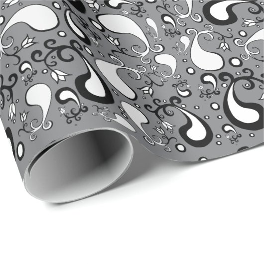 Abstract grijs en wit Tulip Paisley-patroon Cadeaupapier (Rol Hoek)