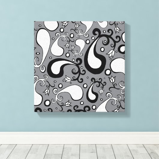 Abstract grijs en wit Tulip Paisley-patroon Canvas Afdruk (Insitu (Houten vloer))
